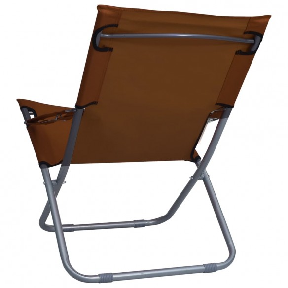 Chaises pliables de plage 2 pcs Tissu Marron