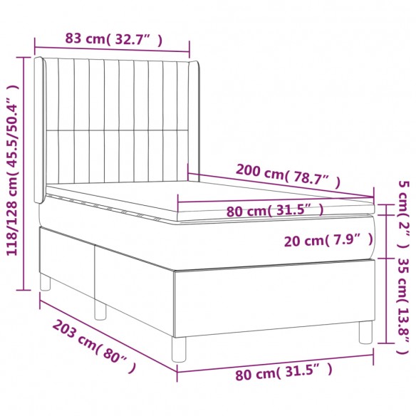 Cadre de lit et matelas Gris clair 80x200 cm Velours