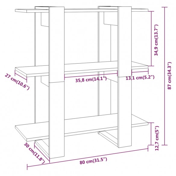 Bibliothèque/Séparateur de pièce Gris béton 80x30x87 cm