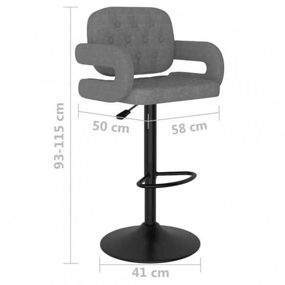 Tabourets de bar lot de 2 gris clair tissu