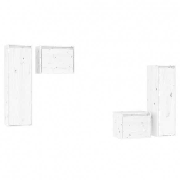 Meubles TV 4 pcs Blanc Bois massif de pin