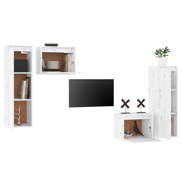 Meubles TV 4 pcs Blanc Bois massif de pin