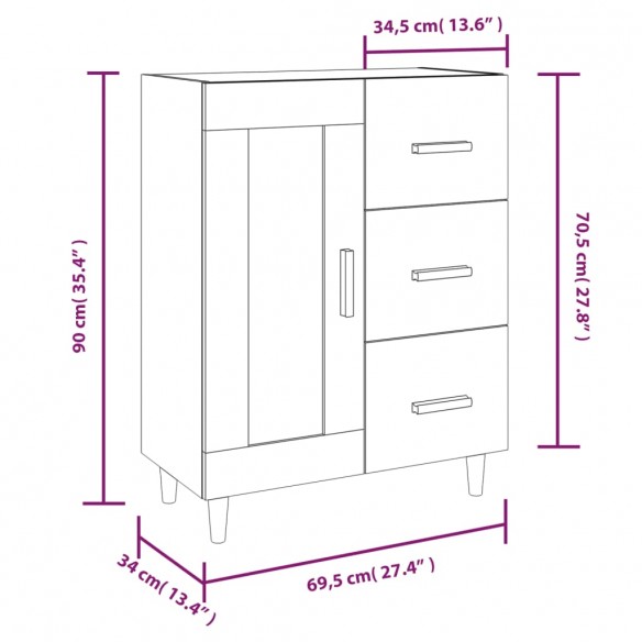 Buffet Chêne marron 69,5x34x90 cm Bois d'ingénierie