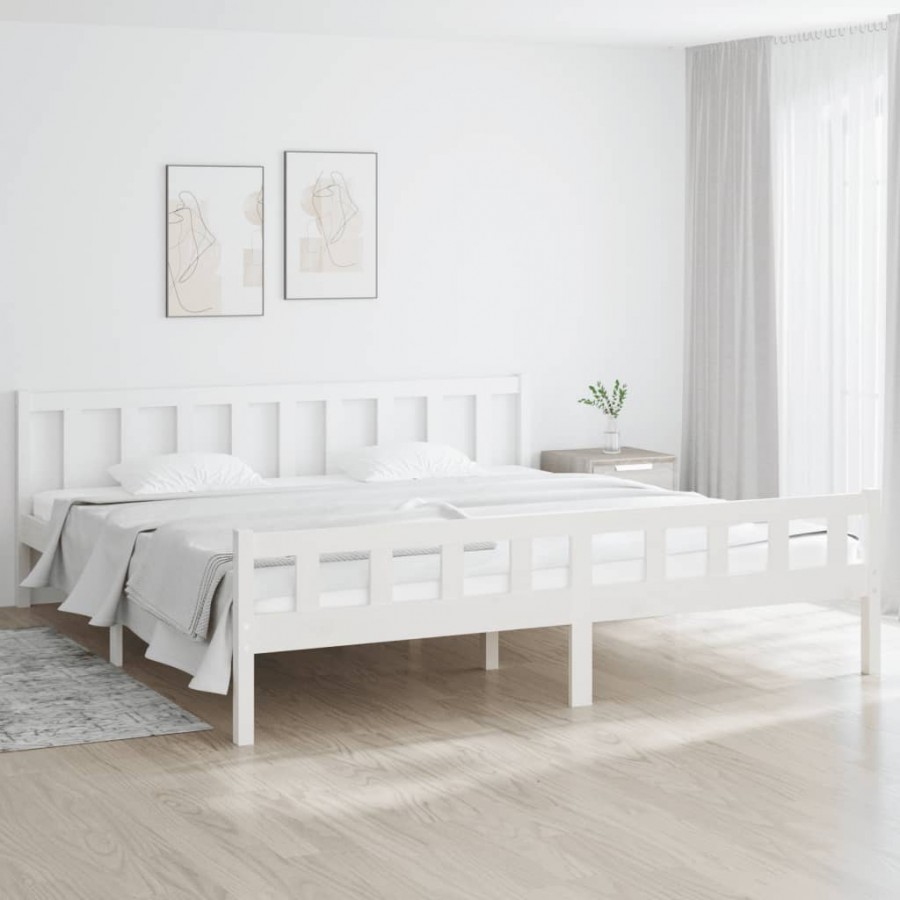 Cadre de lit blanc bois massif 200x200 cm