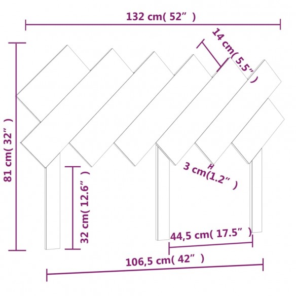 Tête de lit Noir 132x3x81 cm Bois massif de pin