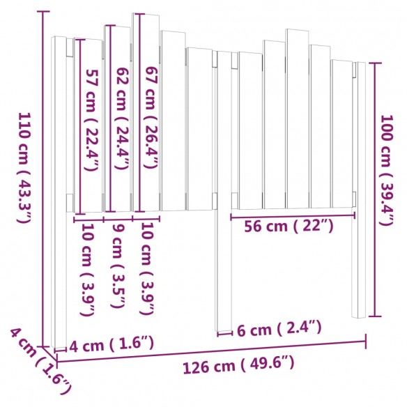 Tête de lit Gris 126x4x110 cm Bois massif de pin