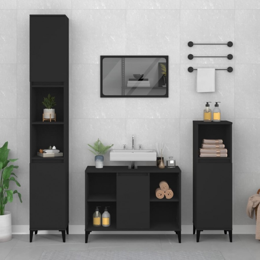 Ensemble de meubles salle de bain 3 pcs noir bois d'ingénierie