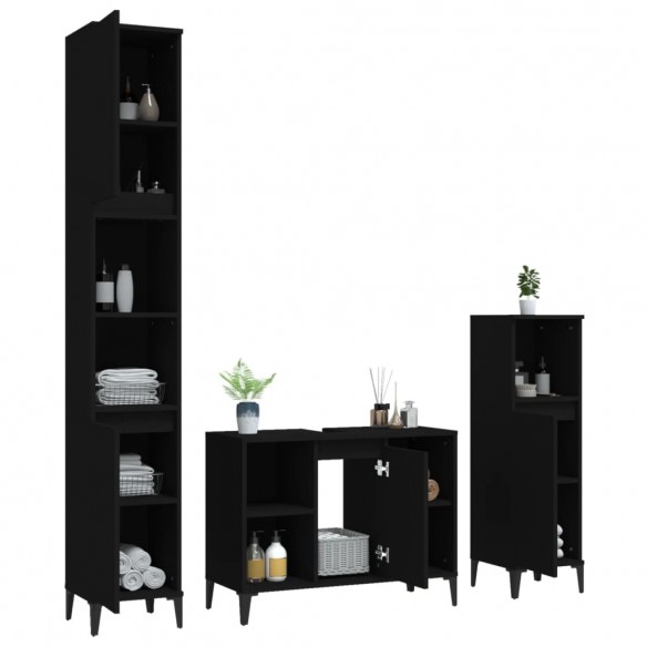 Ensemble de meubles salle de bain 3 pcs noir bois d'ingénierie