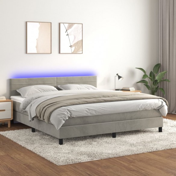 Cadre de lit avec matelas LED Gris clair 180x200 cm