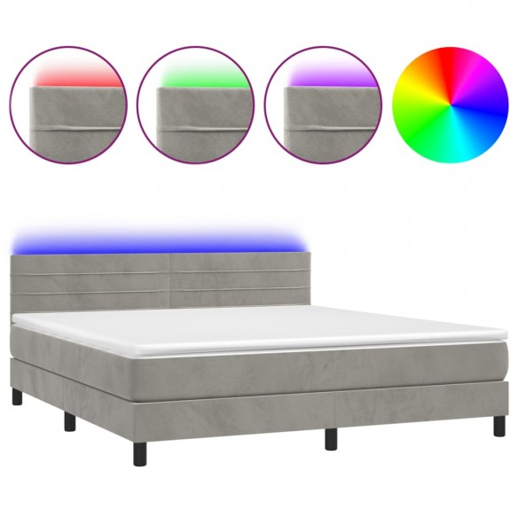 Cadre de lit avec matelas LED Gris clair 180x200 cm