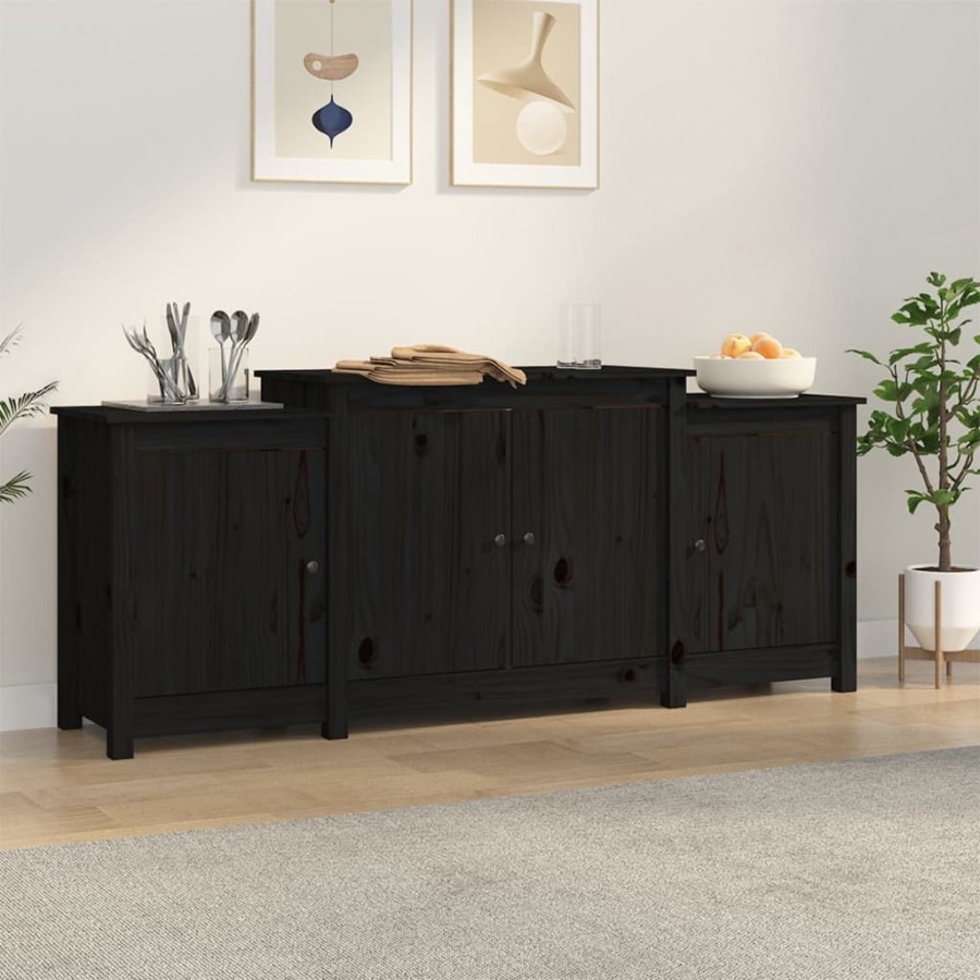 Buffet Noir 164x37x68 cm Bois massif de pin