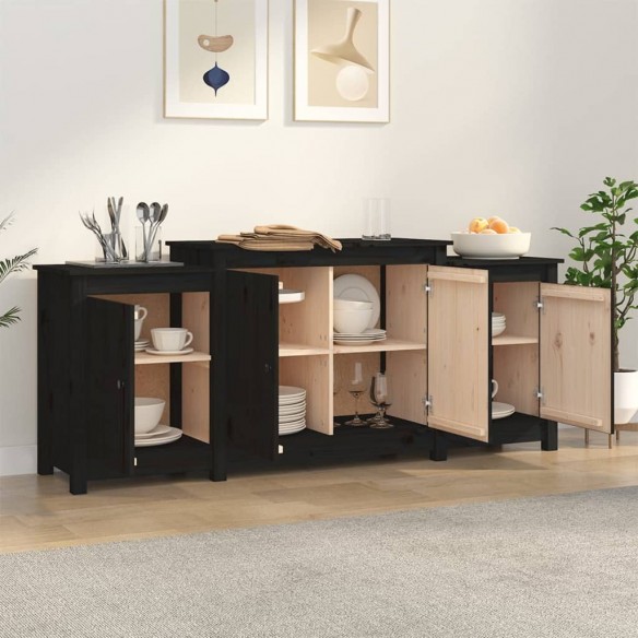 Buffet Noir 164x37x68 cm Bois massif de pin