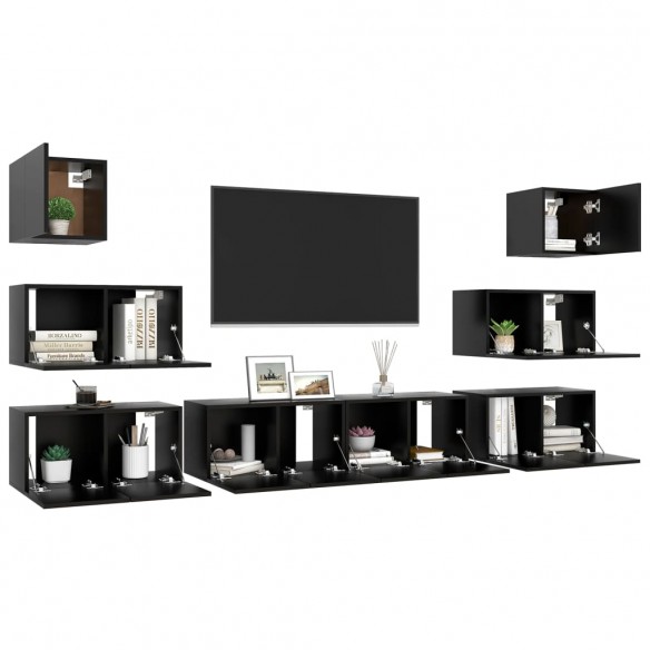 Ensemble de meuble TV 8 pcs Noir Aggloméré