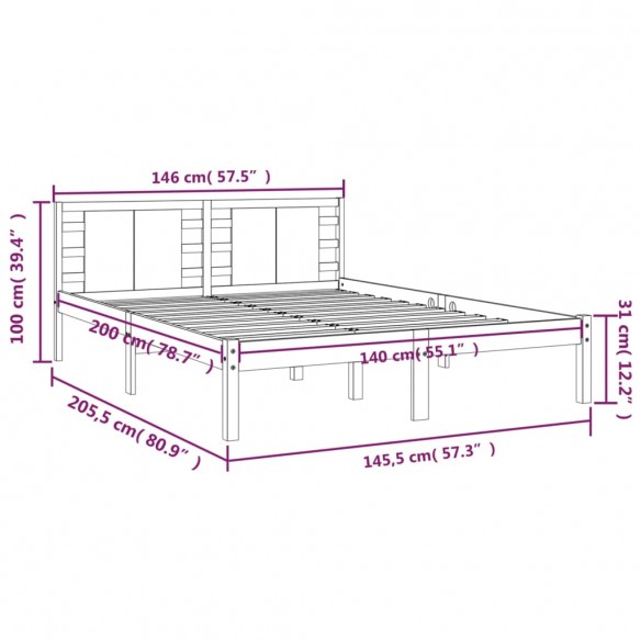 Cadre de lit Gris Bois de pin massif 140x200 cm