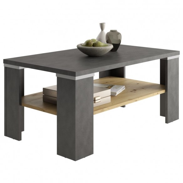 FMD Table basse avec étagère Gris Matera et chêne artisanal