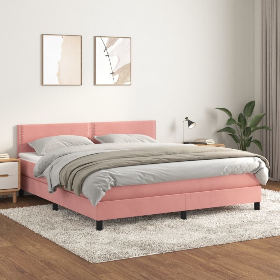 Cadre de lit avec matelas Rose 160x200 cm Velours