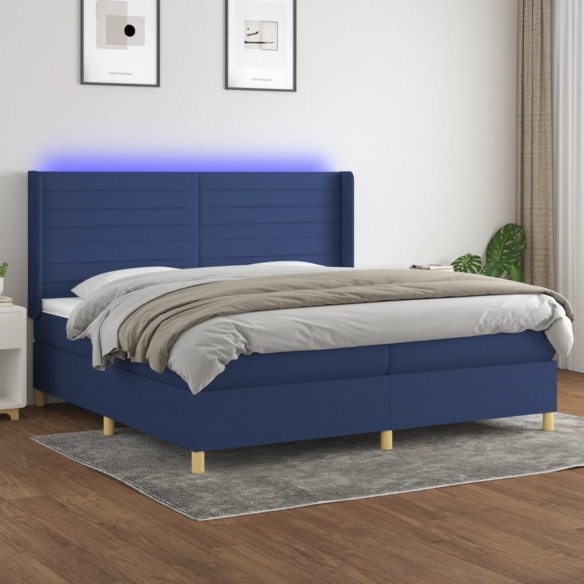 Cadre de lit et matelas et LED Bleu 200x200 cm Tissu