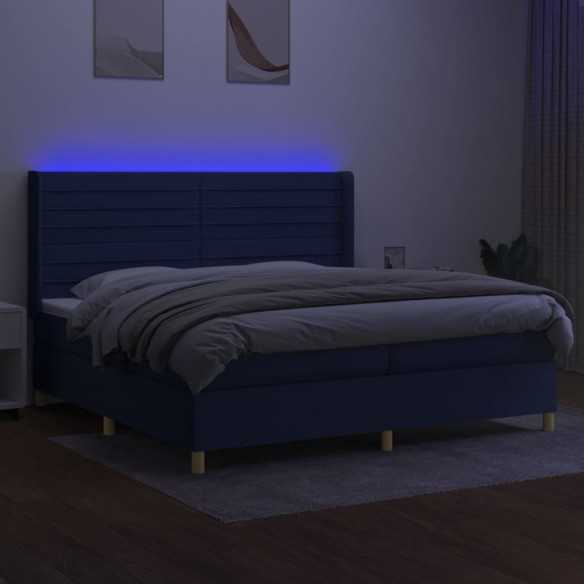 Cadre de lit et matelas et LED Bleu 200x200 cm Tissu