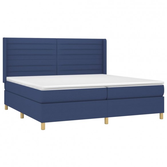 Cadre de lit et matelas et LED Bleu 200x200 cm Tissu