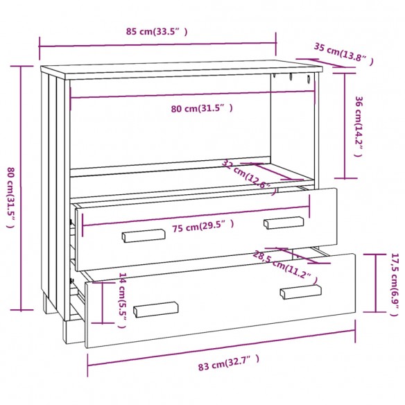 Buffet HAMAR Blanc 85x35x80 cm Bois massif de pin