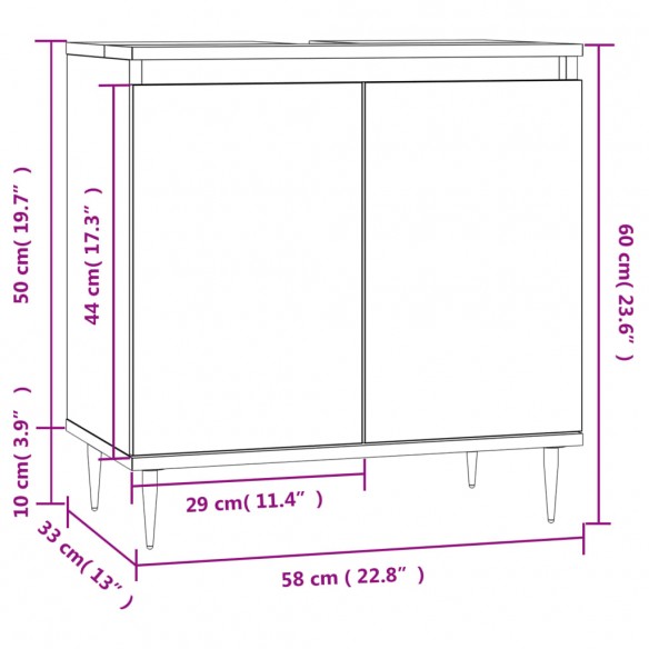 Armoire de bain chêne marron 58x33x60 cm bois d'ingénierie