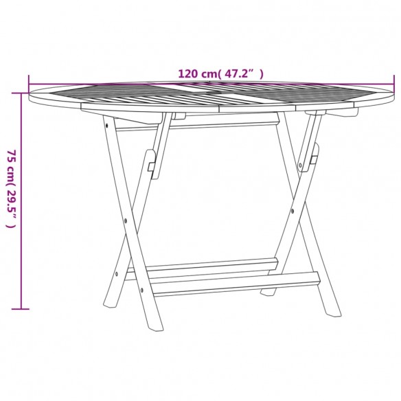 Table pliable de jardin Ø 120x75 cm bois massif de teck