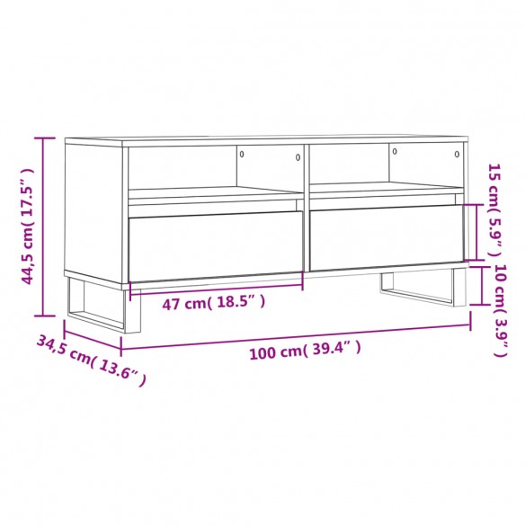 Meuble TV gris béton 100x34,5x44,5 cm bois d'ingénierie