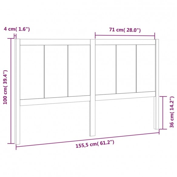 Tête de lit Gris 155,5x4x100 cm Bois massif de pin