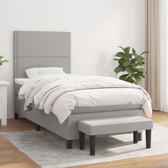 Cadre de lit avec matelas Gris clair 100x200cm Tissu