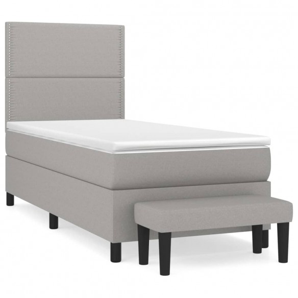 Cadre de lit avec matelas Gris clair 100x200cm Tissu