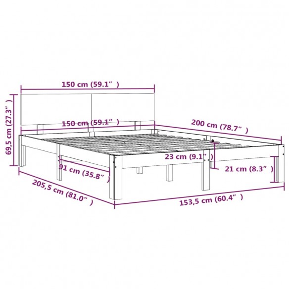 Cadre de lit Marron miel Bois massif 150x200 cm Très grand