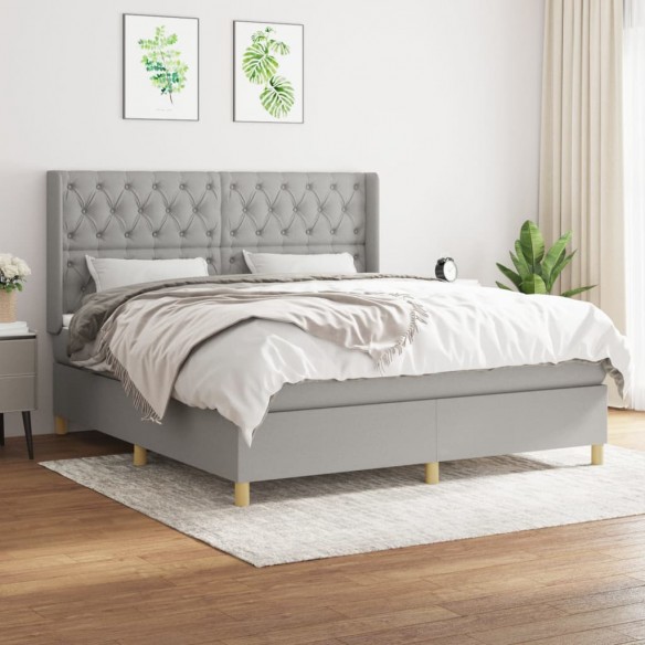 Cadre de lit avec matelas Gris clair 160x200cm Tissu