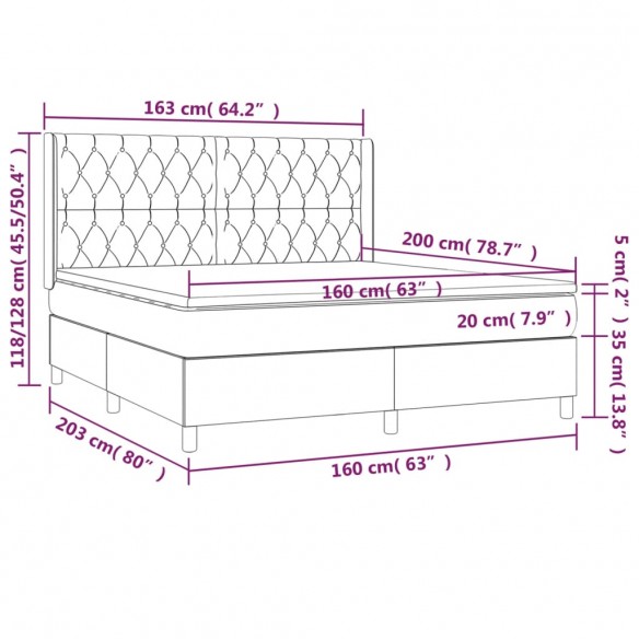 Cadre de lit avec matelas Gris clair 160x200cm Tissu