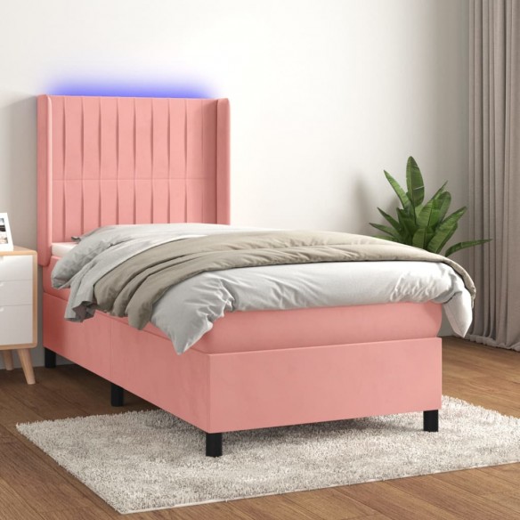 Cadre de lit matelas et LED Rose 100x200 cm Velours