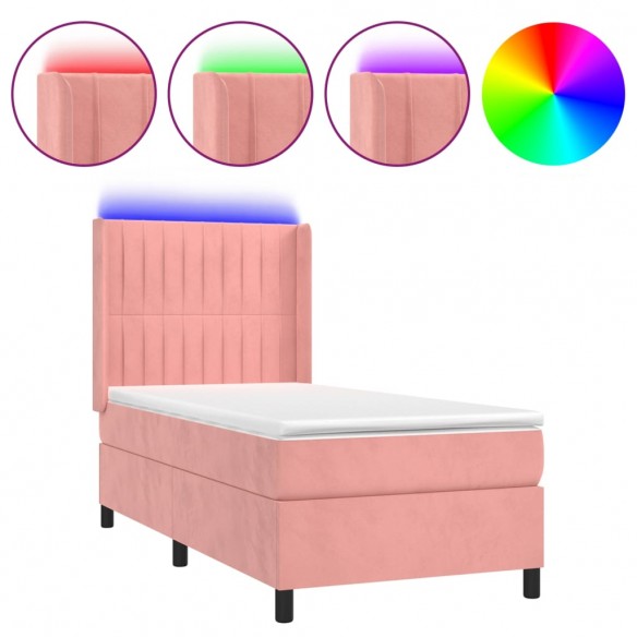 Cadre de lit matelas et LED Rose 100x200 cm Velours