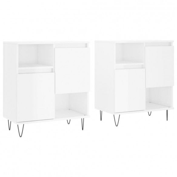 Buffets 2 pcs blanc brillant bois d'ingénierie