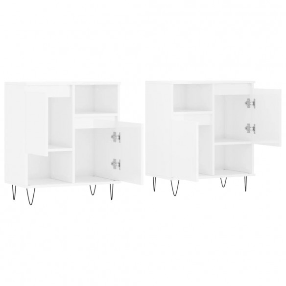 Buffets 2 pcs blanc brillant bois d'ingénierie