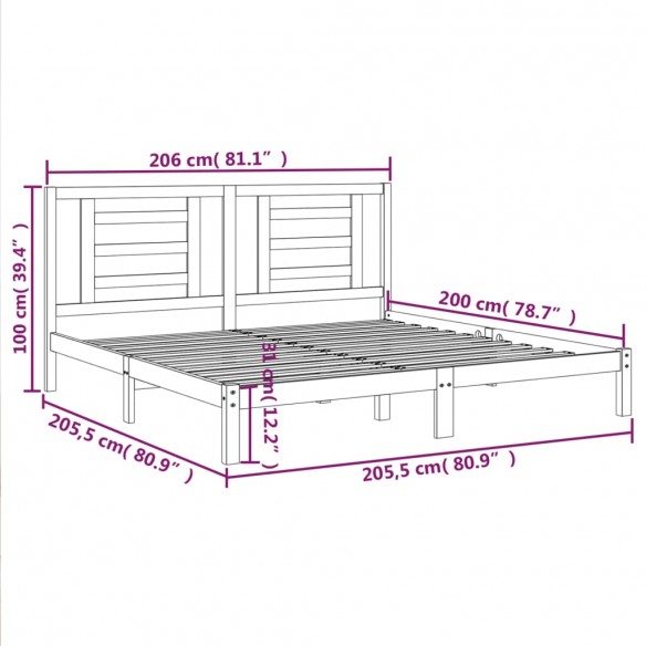 Cadre de lit Marron miel Bois de pin massif 200x200 cm