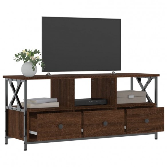 Meuble TV chêne marron 102x33x45 cm bois d'ingénierie et fer