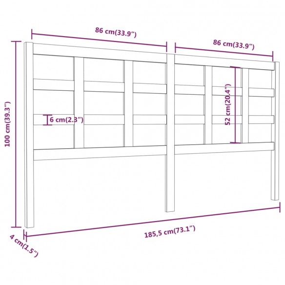 Tête de lit 185,5x4x100 cm Bois massif de pin
