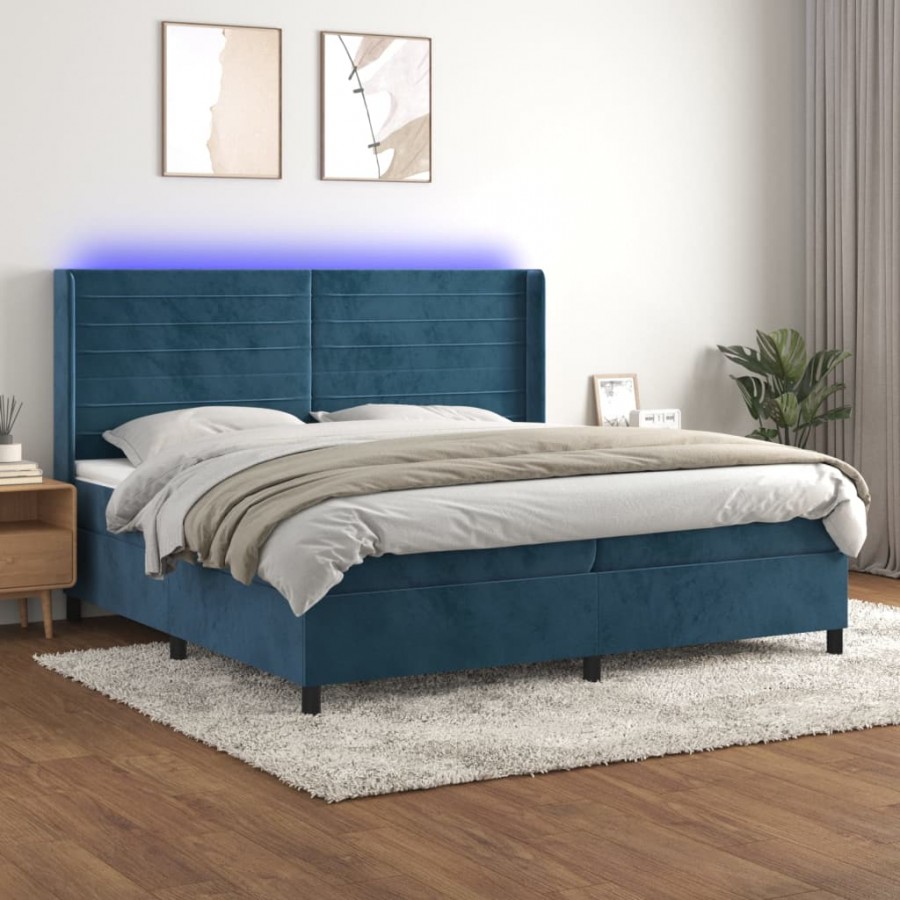 Cadre de lit matelas et LED Bleu foncé 200x200 cm