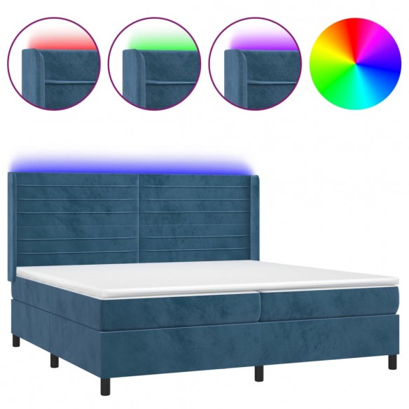 Cadre de lit matelas et LED Bleu foncé 200x200 cm