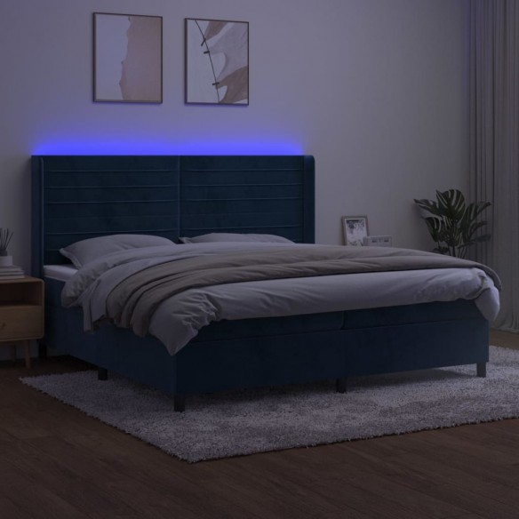 Cadre de lit matelas et LED Bleu foncé 200x200 cm