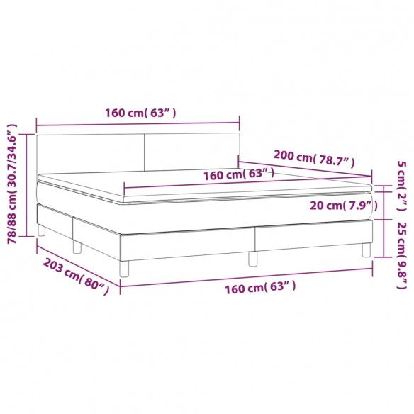 Cadre de lit avec matelas Gris foncé 160x200cm Tissu