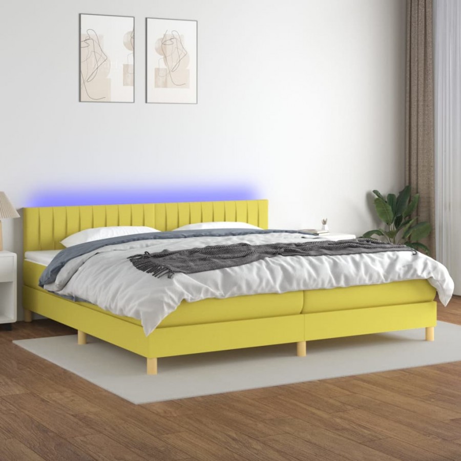 Cadre de lit et matelas et LED Vert 200x200 cm Tissu