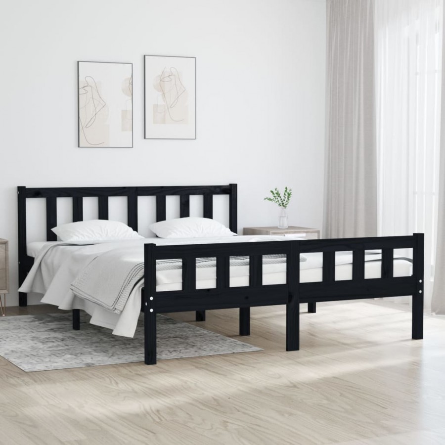 Cadre de lit Noir Bois massif 135x190 cm Double