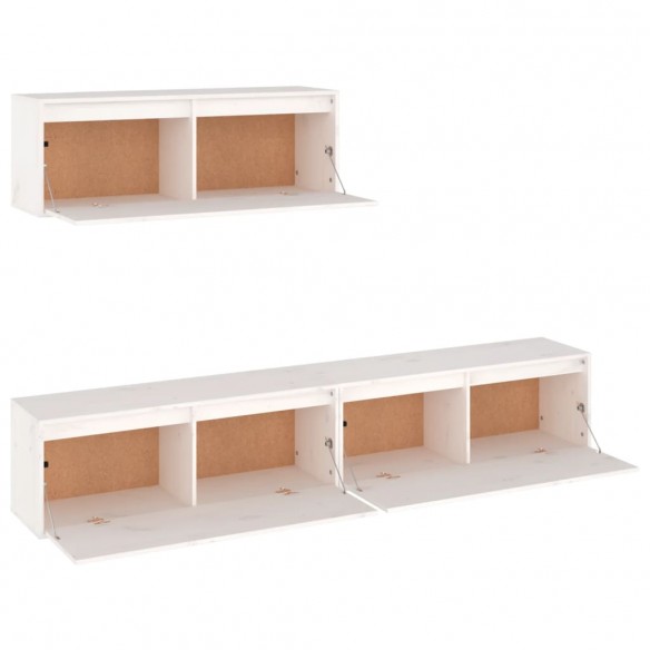 Meubles TV 3 pcs Blanc Bois massif de pin