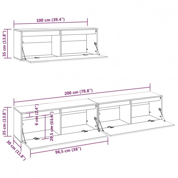 Meubles TV 3 pcs Blanc Bois massif de pin