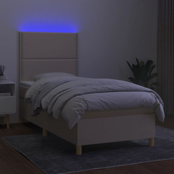 Cadre de lit et matelas et LED Crème 80x200cm Tissu