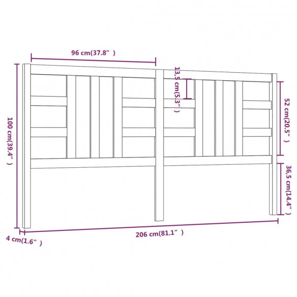 Tête de lit Marron miel 206x4x100 cm Bois massif de pin